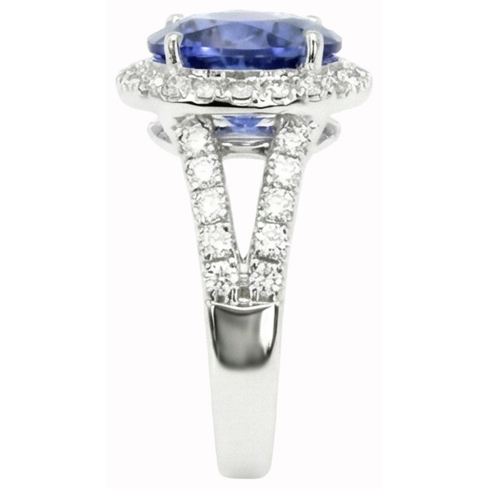 Anello con Diamanti Taglio Rotondo Con Zaffiro Blu Ceylon Oro Gioielli