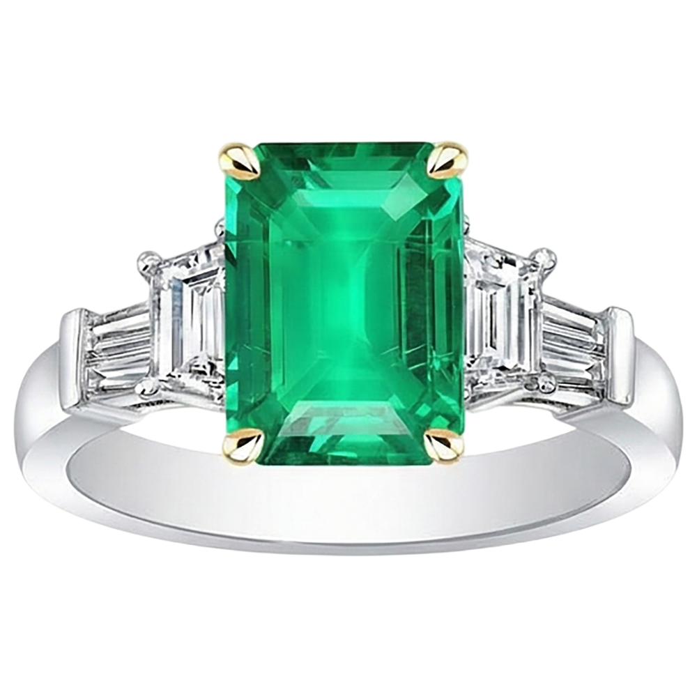 Anello con Grande Pietra Preziosa Verde Smeraldo Diamanti Estratti Dalla Terra Naturale Gioielli da Donna