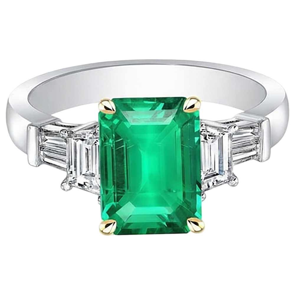 Anello con Grande Pietra Preziosa Verde Smeraldo Diamanti Estratti Dalla Terra Naturale Gioielli da Donna