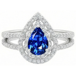 Anello con Pera di zaffiro di Ceylon da 4,90 carati e diamanti taglio rotondo
