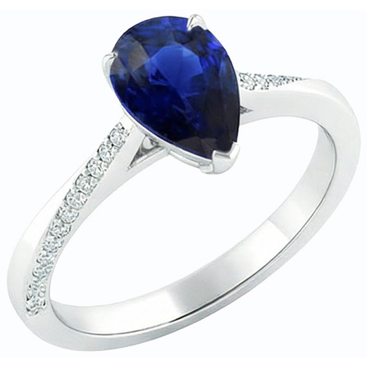 Anello con Perla Zaffiro Blu 2,50 Carati e Diamanti Naturali Autentici ( non creati in laboratorio ) Rotondi in Oro Bianco 14K