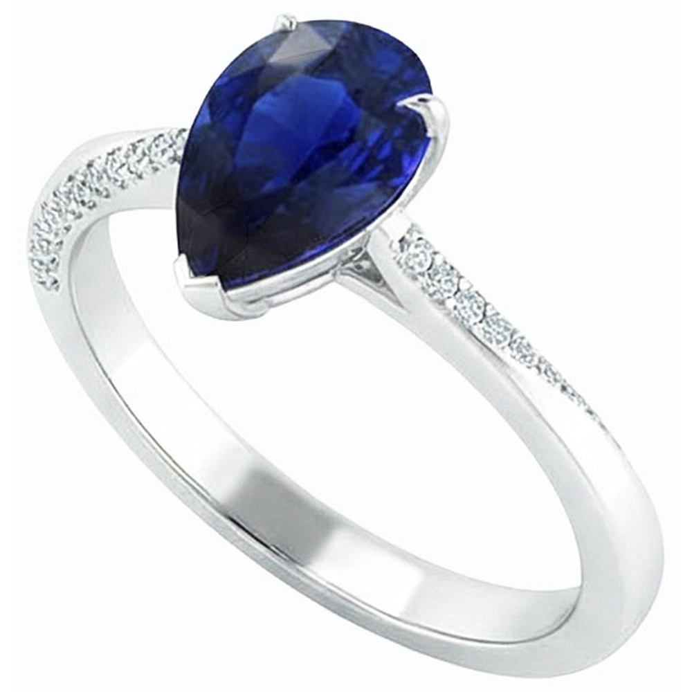 Anello con Perla Zaffiro Blu 2,50 Carati e Diamanti Naturali Autentici ( non creati in laboratorio ) Rotondi in Oro Bianco 14K