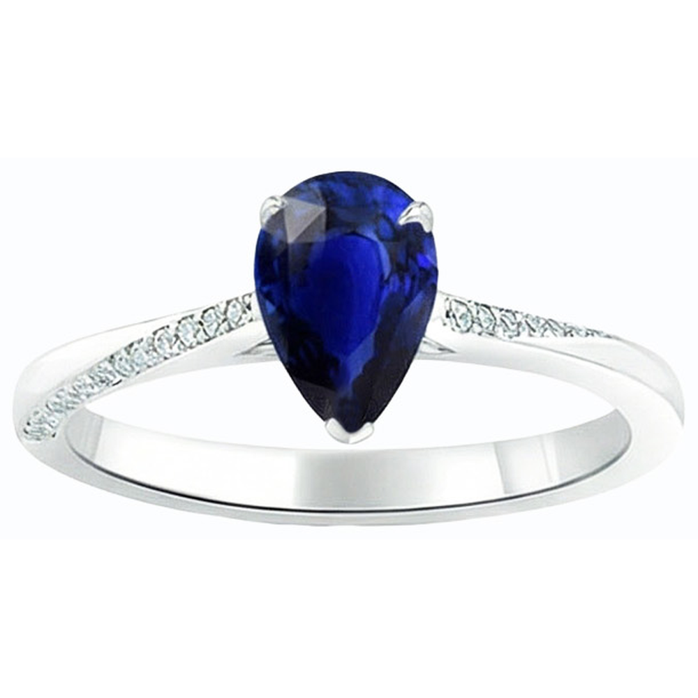 Anello con Perla Zaffiro Blu 2,50 Carati e Diamanti Naturali Autentici ( non creati in laboratorio ) Rotondi in Oro Bianco 14K