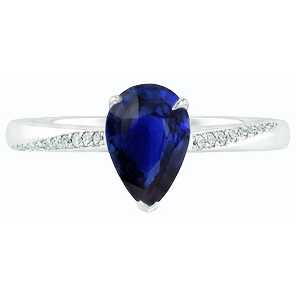 Anello con Perla Zaffiro Blu 2,50 Carati e Diamanti Naturali Autentici ( non creati in laboratorio ) Rotondi in Oro Bianco 14K