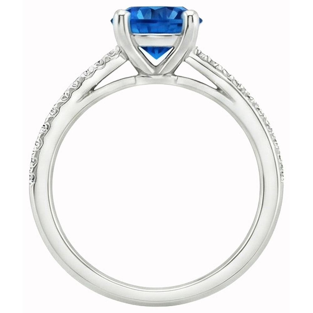 Anello con Zaffiro Blu 3,30 carati e Diamanti Naturali Autentici ( non creati in laboratorio ) in Oro Bianco 14K