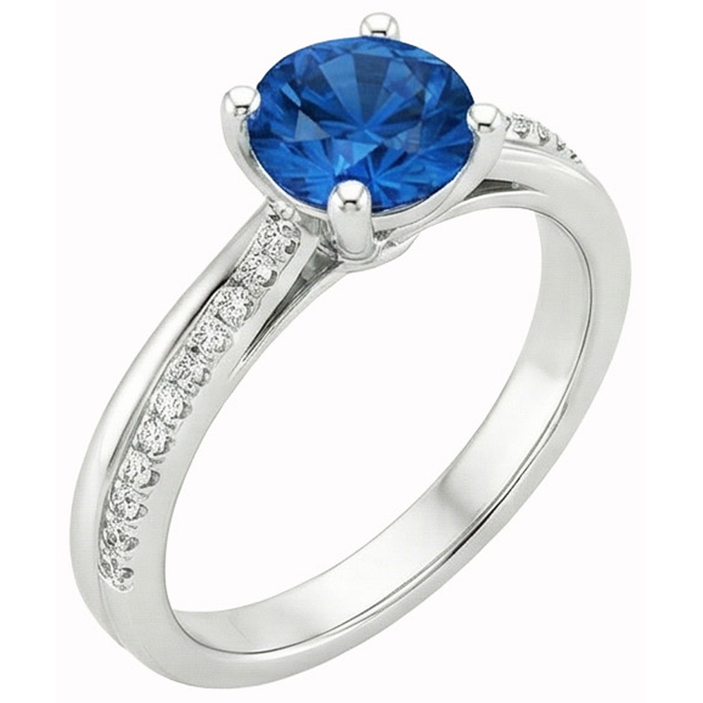 Anello con Zaffiro Blu 3,30 carati e Diamanti Naturali Autentici ( non creati in laboratorio ) in Oro Bianco 14K