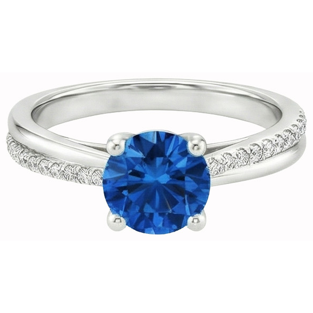 Anello con Zaffiro Blu 3,30 carati e Diamanti Naturali Autentici ( non creati in laboratorio ) in Oro Bianco 14K