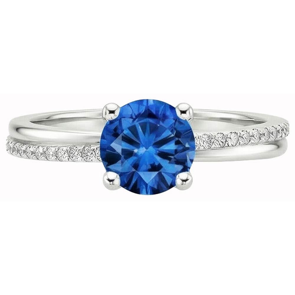 Anello con Zaffiro Blu 3,30 carati e Diamanti Naturali Autentici ( non creati in laboratorio ) in Oro Bianco 14K