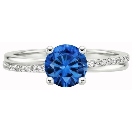 Anello con Zaffiro Blu 3,30 carati e Diamanti Naturali Autentici ( non creati in laboratorio ) in Oro Bianco 14K