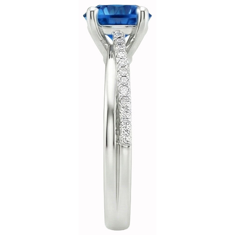 Anello con Zaffiro Blu 3,30 carati e Diamanti Naturali Autentici ( non creati in laboratorio ) in Oro Bianco 14K