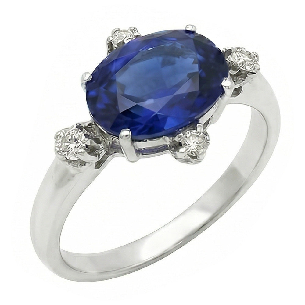 Anello con Zaffiro Blu 3,50 Carati e Diamanti Naturali Autentici ( non creati in laboratorio ) 5 Pietre Gemma Gemma