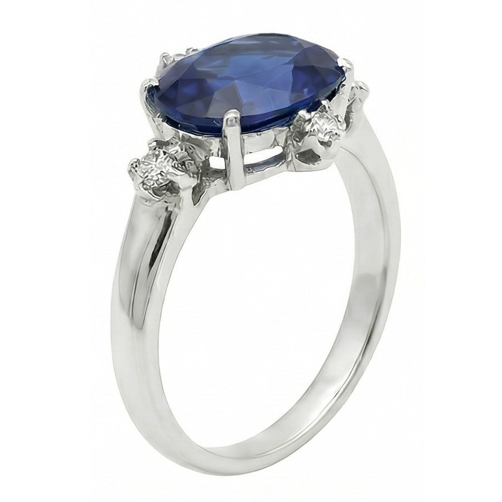 Anello con Zaffiro Blu 3,50 Carati e Diamanti Naturali Autentici ( non creati in laboratorio ) 5 Pietre Gemma Gemma
