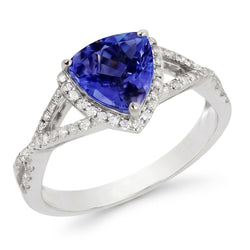 Anello con Zaffiro Blu 3,66 Carati E Diamanti in Oro Bianco 14 carati