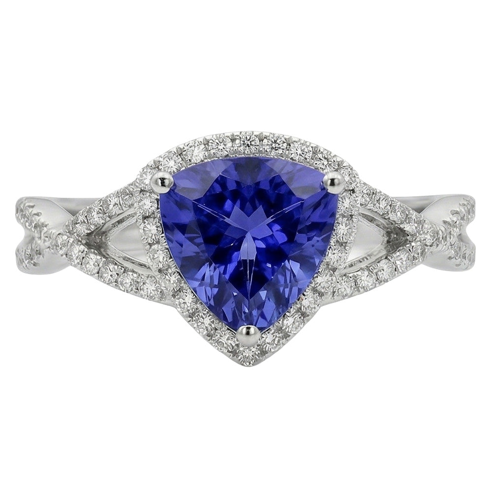 Anello con Zaffiro Blu 3,66 Carati E Diamanti in Oro Bianco 14 carati
