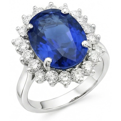 Anello con Zaffiro Ceylon Taglio Ovale E Rotondo, 8 Carati, Diamanti Naturali Autentici ( non creati in laboratorio ) WG 14K