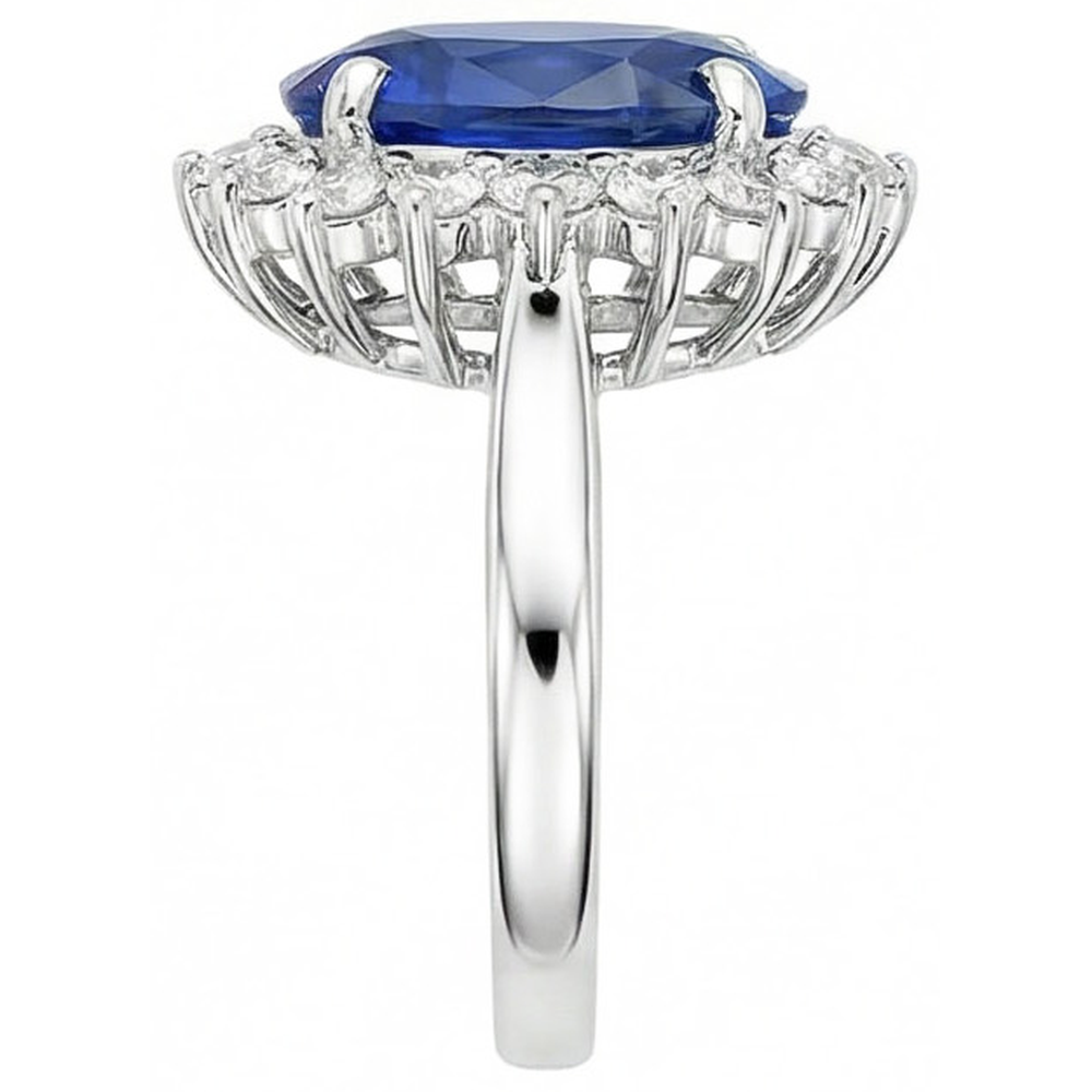 Anello con Zaffiro Ceylon Taglio Ovale E Rotondo, 8 Carati, Diamanti Naturali Autentici ( non creati in laboratorio ) WG 14K