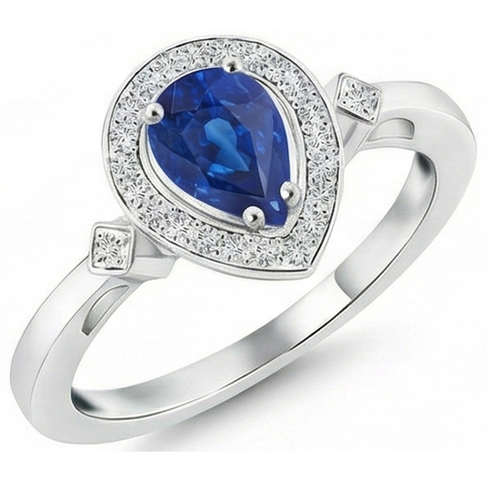 Anello con Zaffiro Ceylon da 3,20 Carati e Diamanti Naturali Autentici ( non creati in laboratorio ) in Oro Bianco 14K