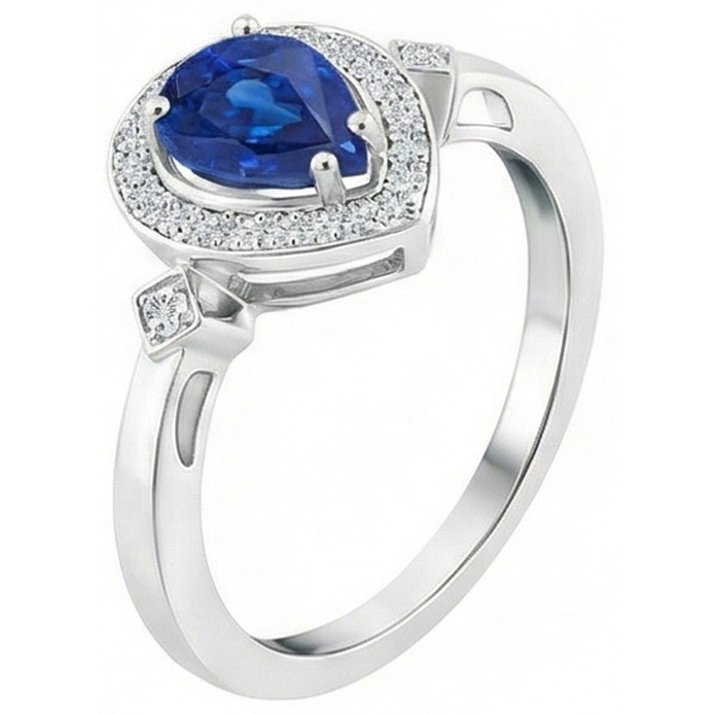 Anello con Zaffiro Ceylon da 3,20 Carati e Diamanti Naturali Autentici ( non creati in laboratorio ) in Oro Bianco 14K