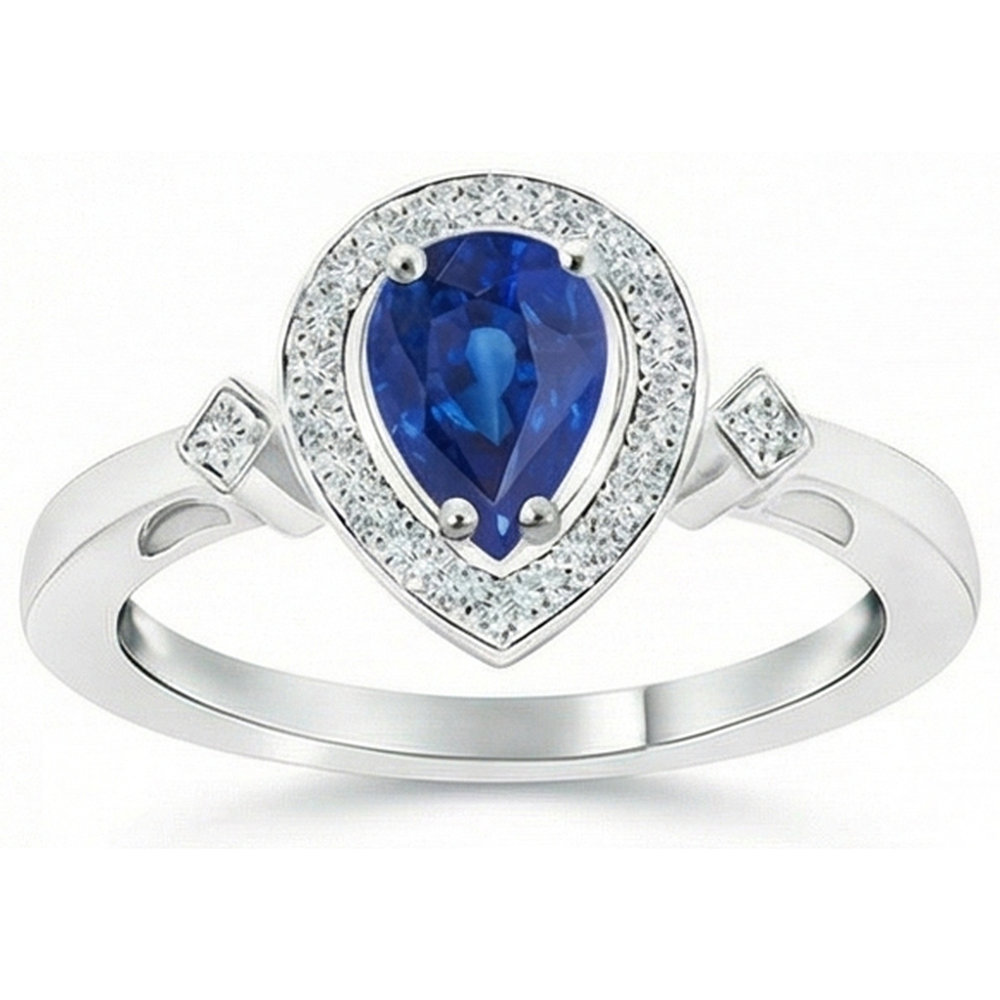 Anello con Zaffiro Ceylon da 3,20 Carati e Diamanti Naturali Autentici ( non creati in laboratorio ) in Oro Bianco 14K