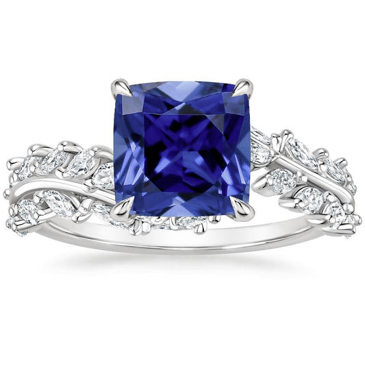 Anello Ceylon Cushion Zaffiro E Marquise Diamante 3.45 Carati - harrychadent.it