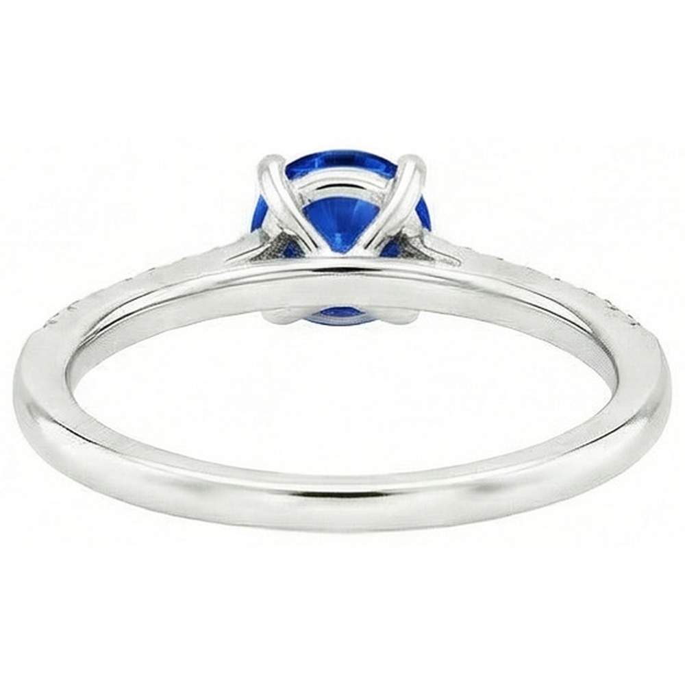 Anello con Zaffiro dello Sri Lanka Rotondo Gioielli Con Diamanti Naturali Autentici ( non creati in laboratorio ) Oro Bianco 14K