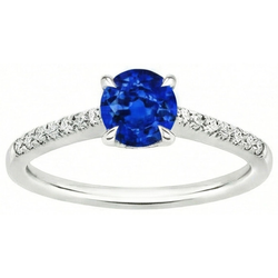 Anello con Zaffiro dello Sri Lanka Rotondo Gioielli Con Diamanti Naturali Autentici ( non creati in laboratorio ) Oro Bianco 14K
