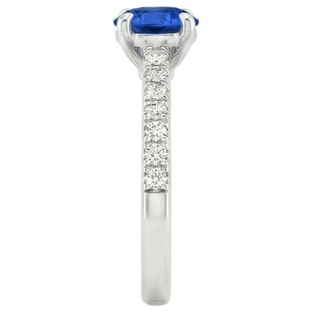 Anello con Zaffiro dello Sri Lanka Rotondo Gioielli Con Diamanti Naturali Autentici ( non creati in laboratorio ) Oro Bianco 14K