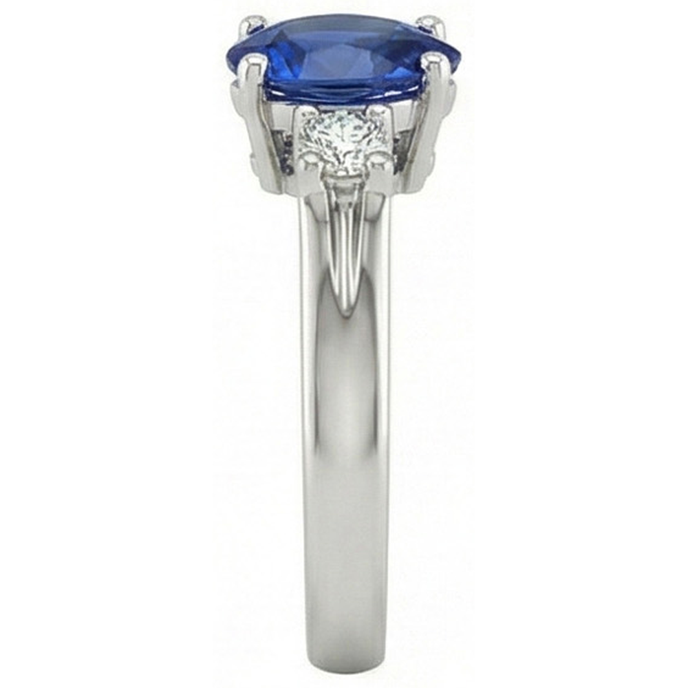 Anello con Zaffiro dello Sri Lanka da 1,70 carati e diamanti 3 pietre in oro bianco 14K