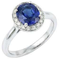 Anello con Zaffiro dello Sri Lanka ovale da 2,90 carati e Rotondo in oro 14K