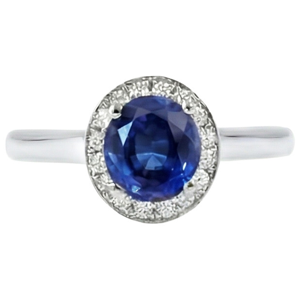 Anello con Zaffiro dello Sri Lanka ovale da 2,90 carati e Rotondo in oro 14K