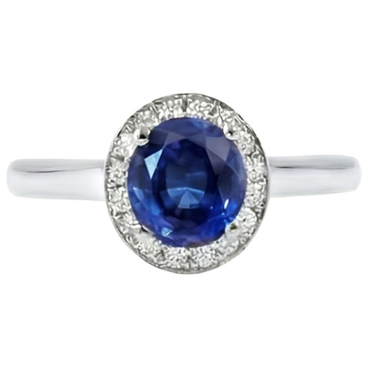Anello con Zaffiro dello Sri Lanka ovale da 2,90 carati e Rotondo in oro 14K