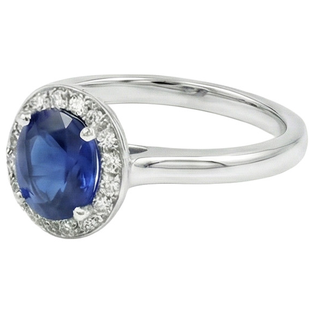 Anello con Zaffiro dello Sri Lanka ovale da 2,90 carati e Rotondo in oro 14K