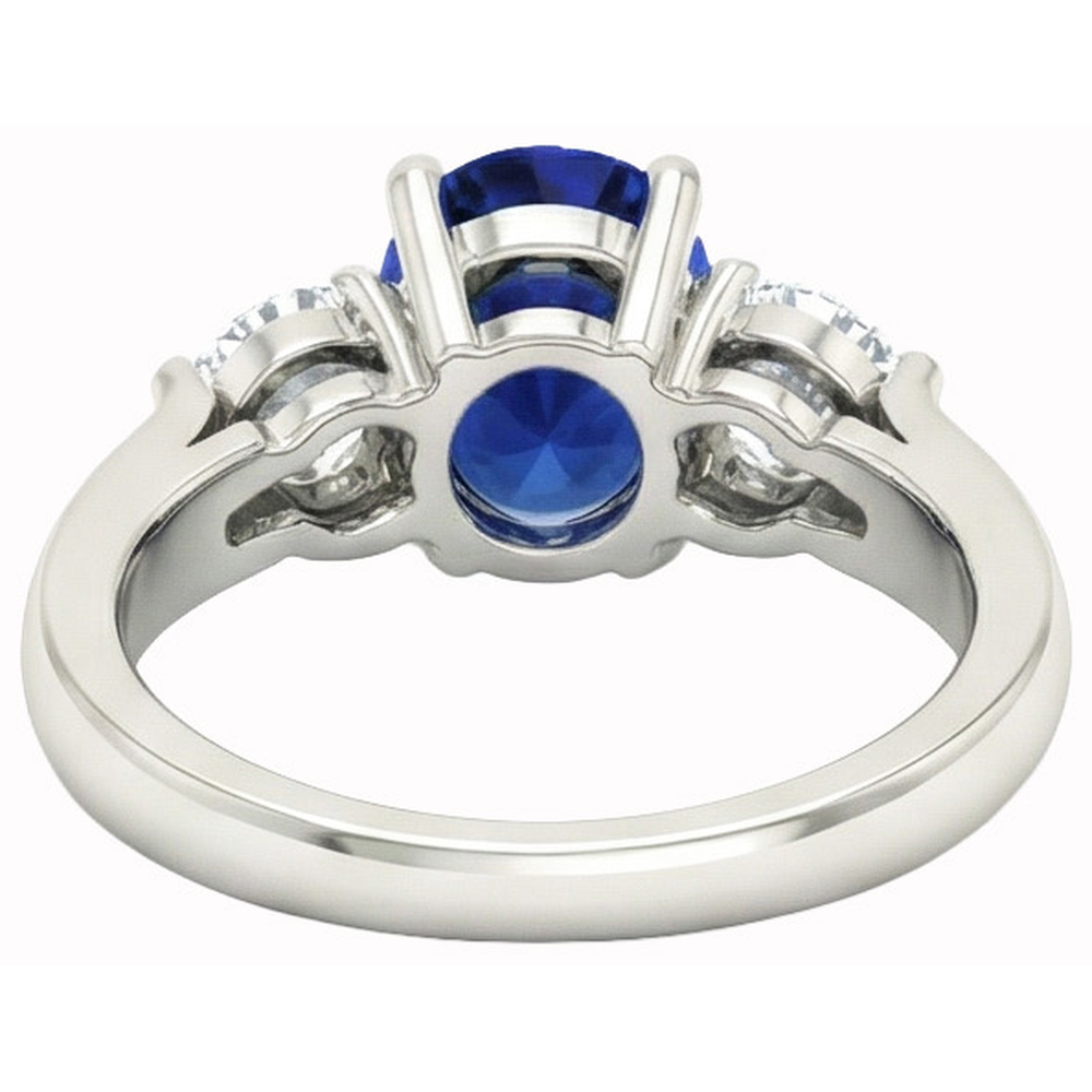 Anello con Zaffiro di Ceylon 3 Carati e Diamanti Naturali Autentici ( non creati in laboratorio ) in Oro Bianco 14K
