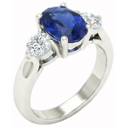 Anello con Zaffiro di Ceylon 3 Carati e Diamanti Naturali Autentici ( non creati in laboratorio ) in Oro Bianco 14K