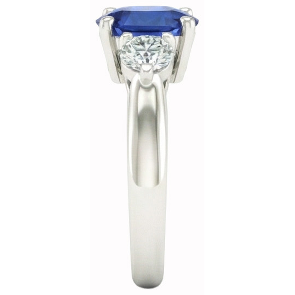 Anello con Zaffiro di Ceylon 3 Carati e Diamanti Naturali Autentici ( non creati in laboratorio ) in Oro Bianco 14K