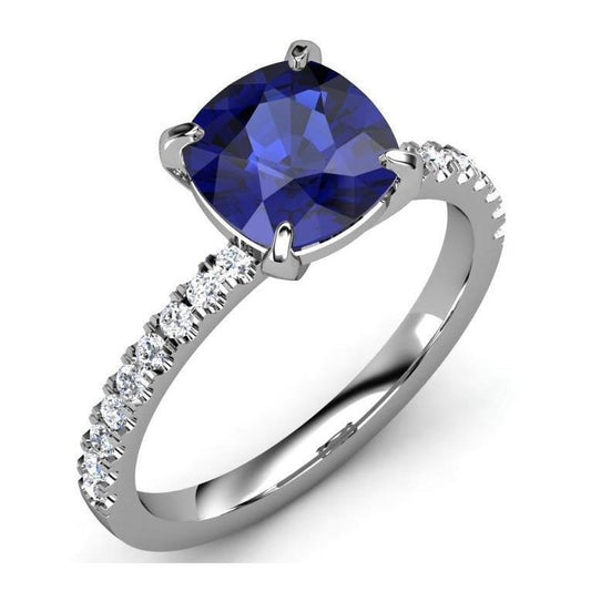 Anello Cushion Ceylon Zaffiro e Diamanti 2.90 Ct Oro bianco 14K - harrychadent.it
