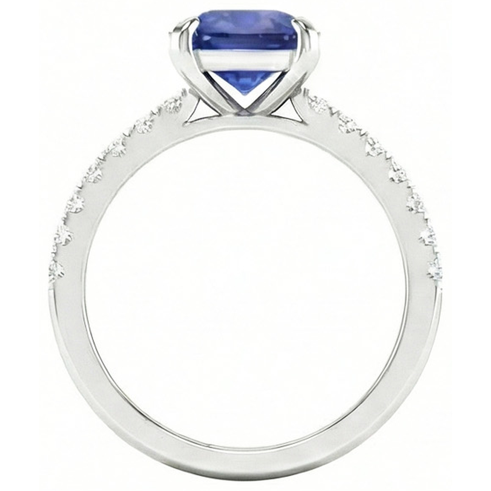 Anello con Zaffiro di Ceylon Cushion da 2,90 carati e Diamanti Naturali Autentici ( non creati in laboratorio ) in Oro Bianco 14K