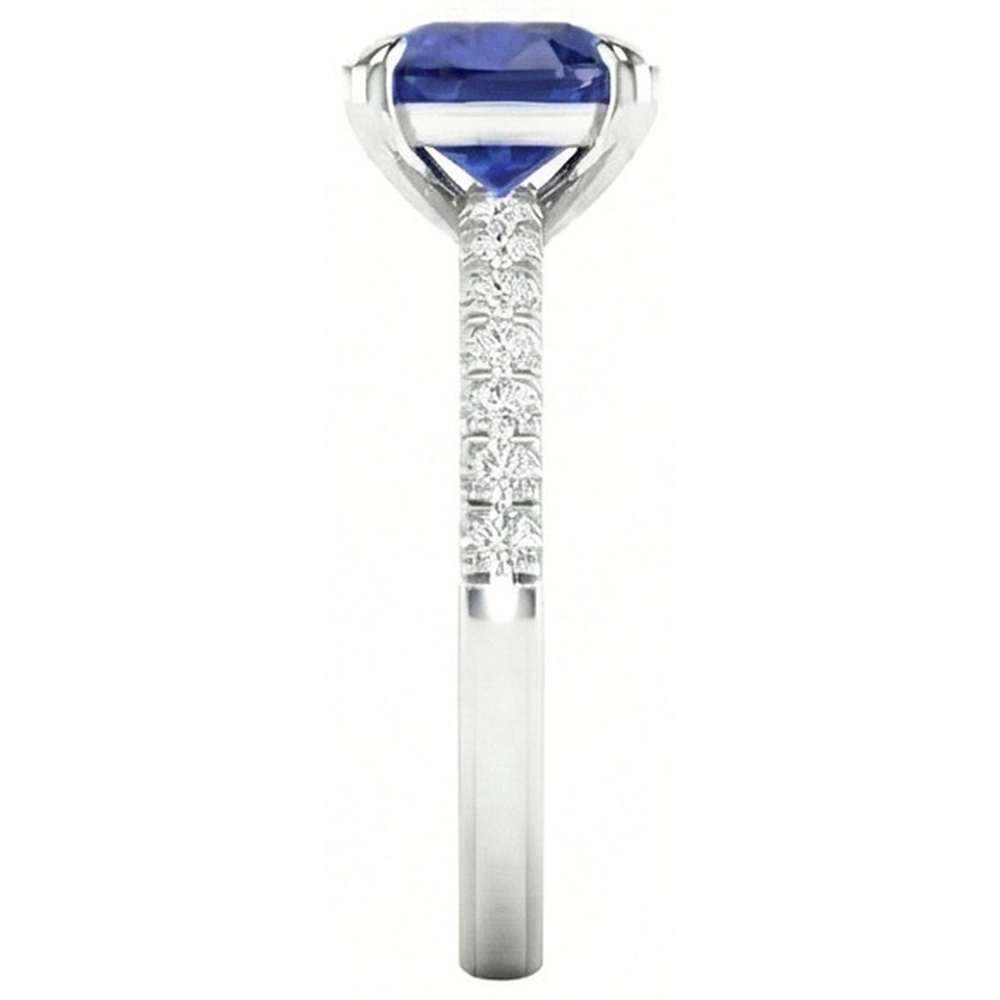 Anello con Zaffiro di Ceylon Cushion da 2,90 carati e Diamanti Naturali Autentici ( non creati in laboratorio ) in Oro Bianco 14K