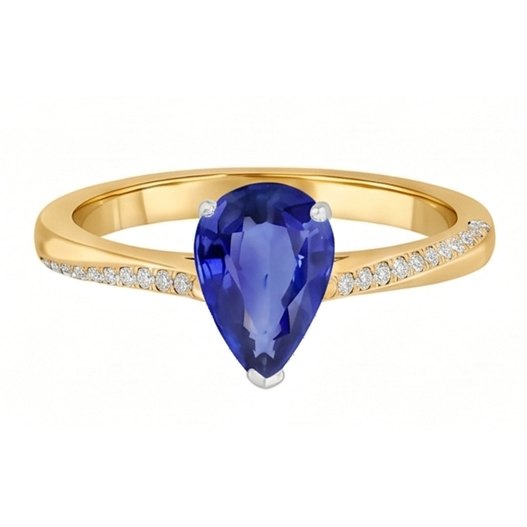 Anello con Zaffiro di Ceylon a forma di pera da 2,50 carati e diamante in oro 14K