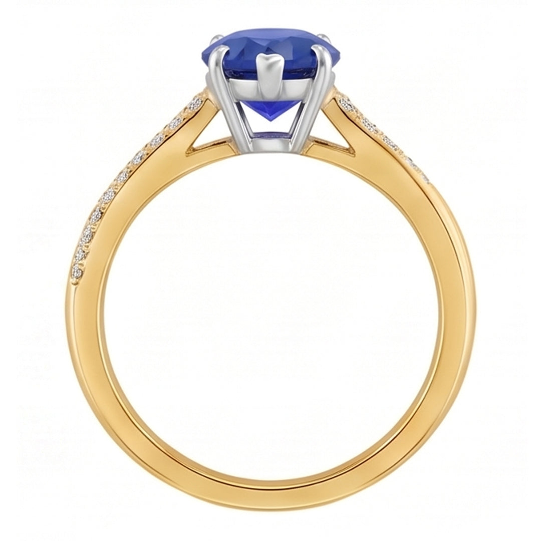 Anello con Zaffiro di Ceylon a forma di pera da 2,50 carati e diamante in oro 14K