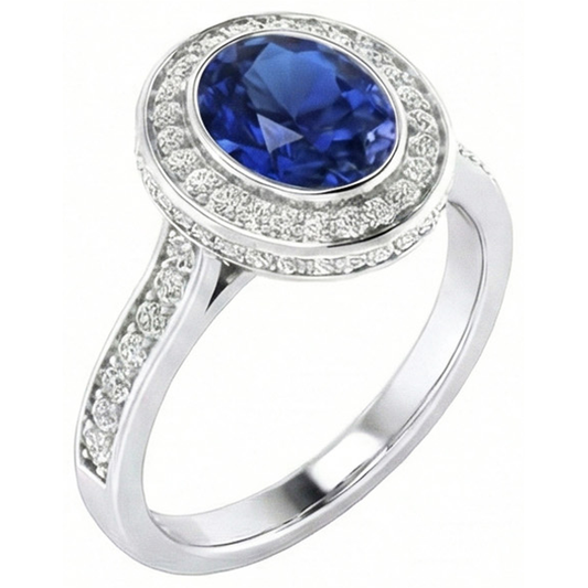 Anello con castone Halo Ceylon con zaffiro e diamanti da 3,40 ct Set