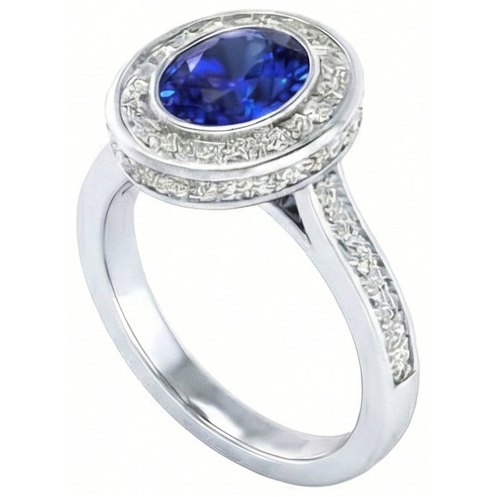 Anello con castone Halo Ceylon con zaffiro e diamanti da 3,40 ct Set