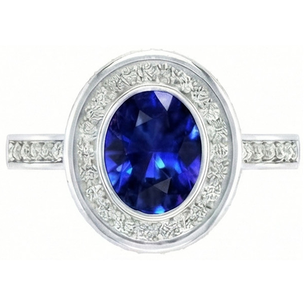Anello con castone Halo Ceylon con zaffiro e diamanti da 3,40 ct Set