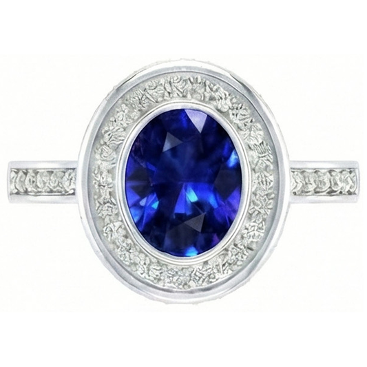 Anello con castone Halo Ceylon con zaffiro e diamanti da 3,40 ct Set