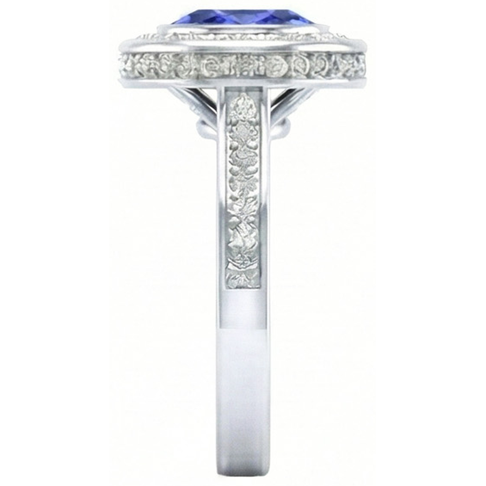 Anello con castone Halo Ceylon con zaffiro e diamanti da 3,40 ct Set