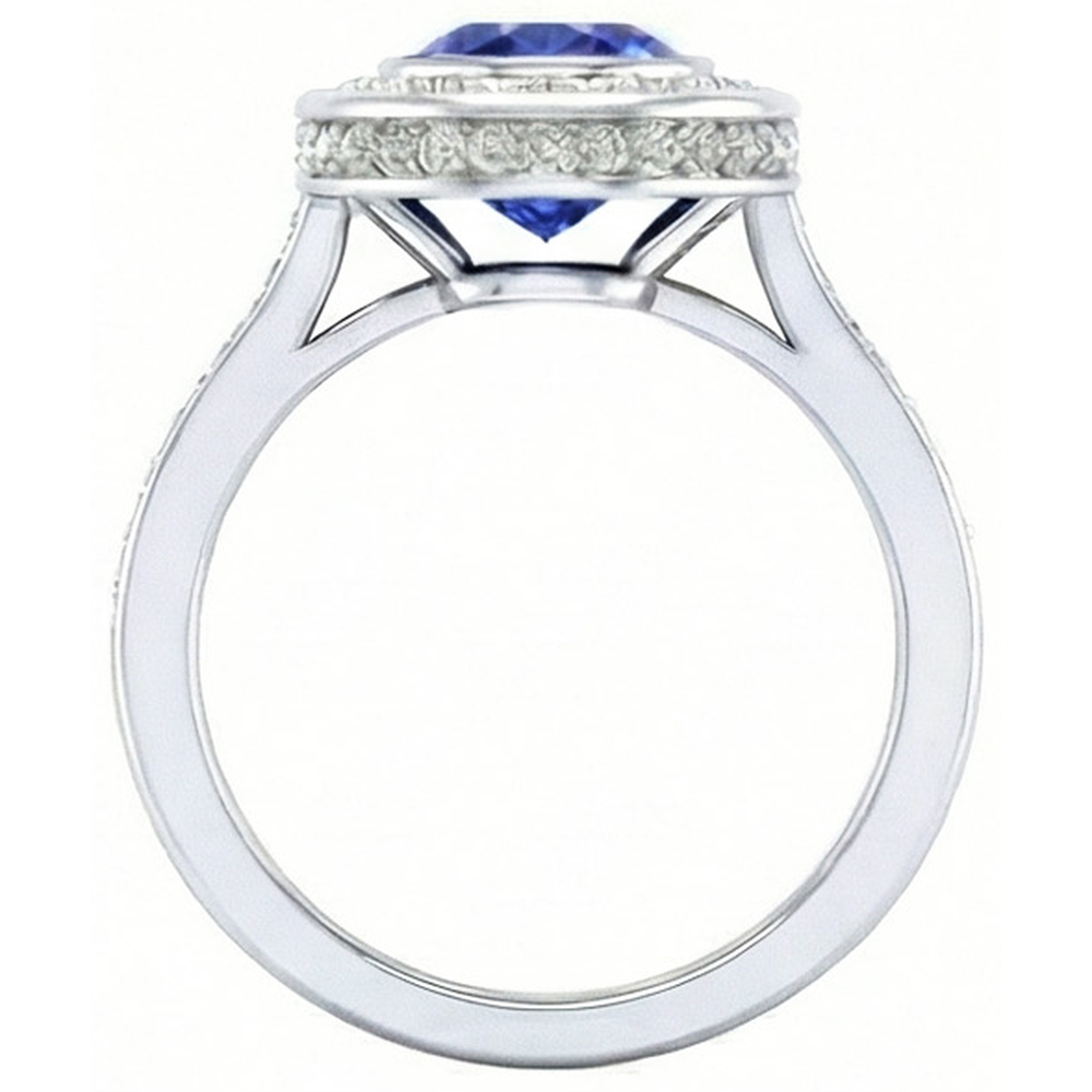 Anello con castone Halo Ceylon con zaffiro e diamanti da 3,40 ct Set