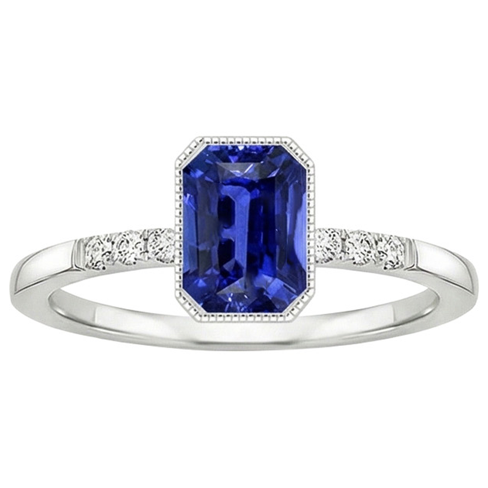 Anello con castone a taglio radiante Zaffiro Ceylon e diamante 3.50 carati
