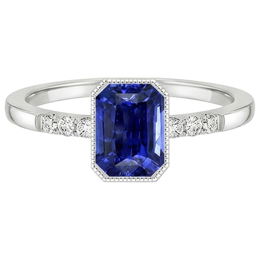 Anello con castone a taglio radiante Zaffiro Ceylon e diamante 3.50 carati