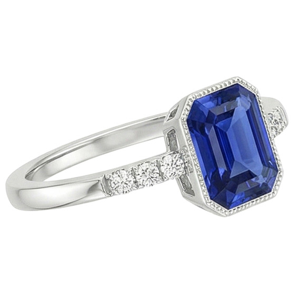 Anello con castone a taglio radiante Zaffiro Ceylon e diamante 3.50 carati