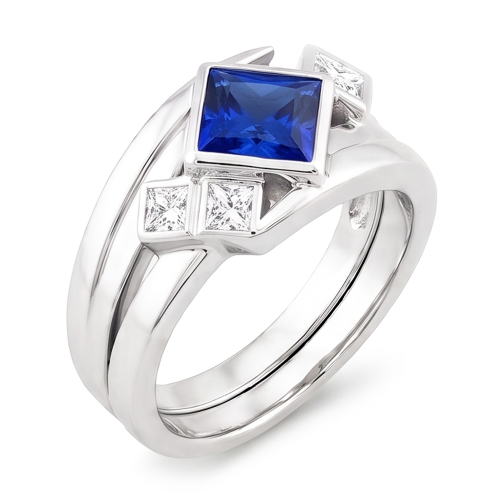Anello con castone fantasia Princess Blue Sapphire Diamond 2 carati